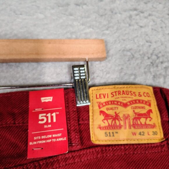 Levi's 511 Pants Mens 42x30 Red Corduroy 2-Way Comfort Stretch Slim Straight NWT - Picture 11 of 13